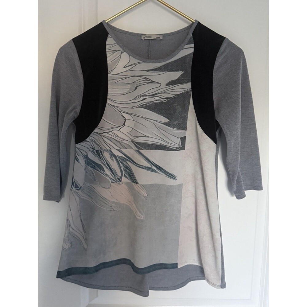 Y2K vintage Zara W/B Collection Top Portugal made Abstract Print Mixed Media S